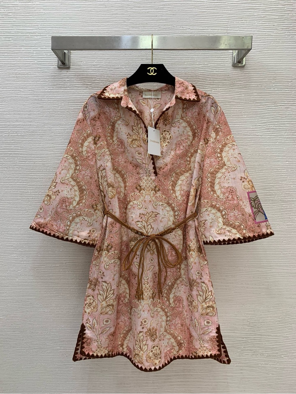 Zimmermann Pink Paisley Mini Dress with Gold Accents